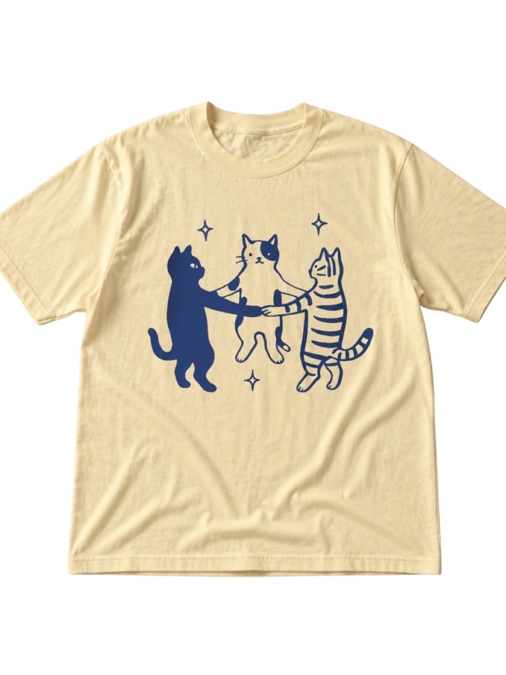 Gildan Cute Cats Graphic Tee - Cream with Navy Cat Design
